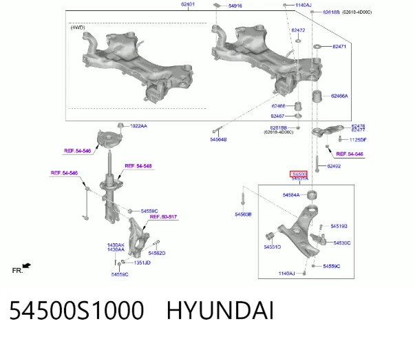 Braço oscilante inferior esquerdo de suspensão dianteira 54500S1000 Hyundai/Kia
