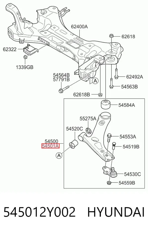 Braço oscilante inferior direito de suspensão dianteira 545012Y002 Hyundai/Kia
