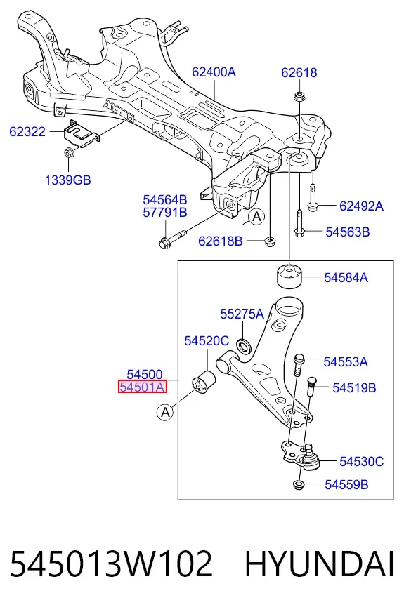 Braço oscilante inferior direito de suspensão dianteira 545013W102 Hyundai/Kia