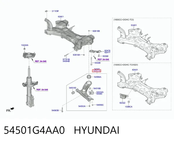 Braço oscilante inferior direito de suspensão dianteira 54501G4AA0 Hyundai/Kia