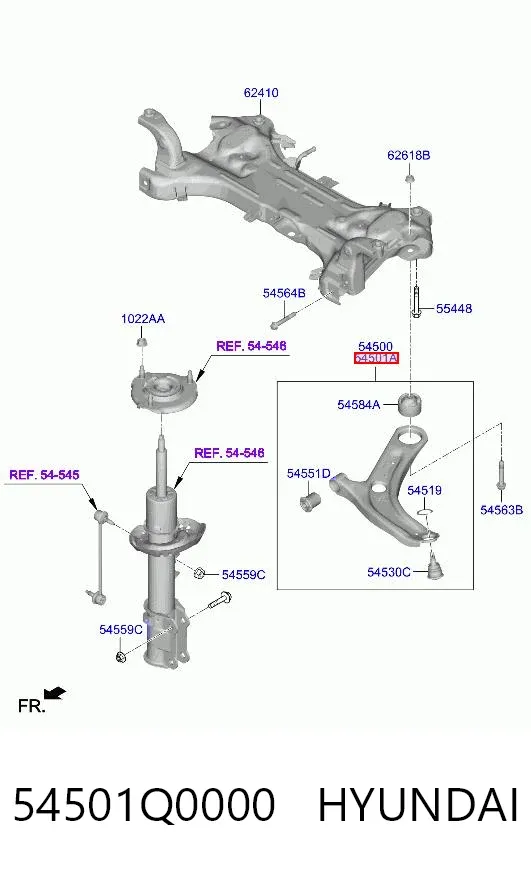 Braço oscilante inferior direito de suspensão dianteira 54501Q0000 Hyundai/Kia