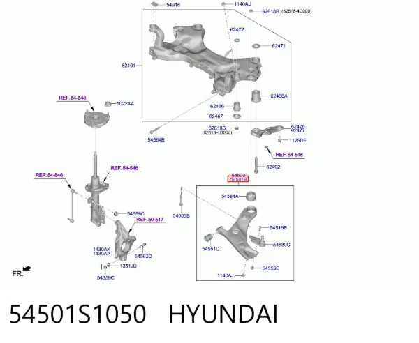 Braço oscilante inferior direito de suspensão dianteira 54501S1050 Hyundai/Kia