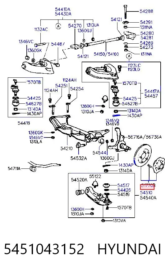 Braço oscilante inferior esquerdo de suspensão dianteira 5451043152 Hyundai/Kia