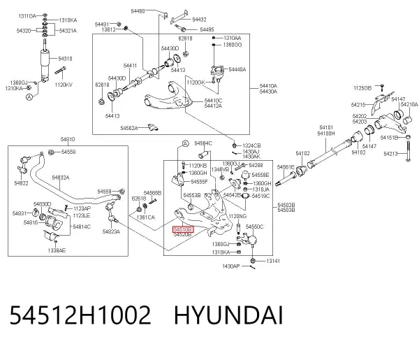 Braço oscilante inferior esquerdo de suspensão dianteira 54512H1002 Hyundai/Kia