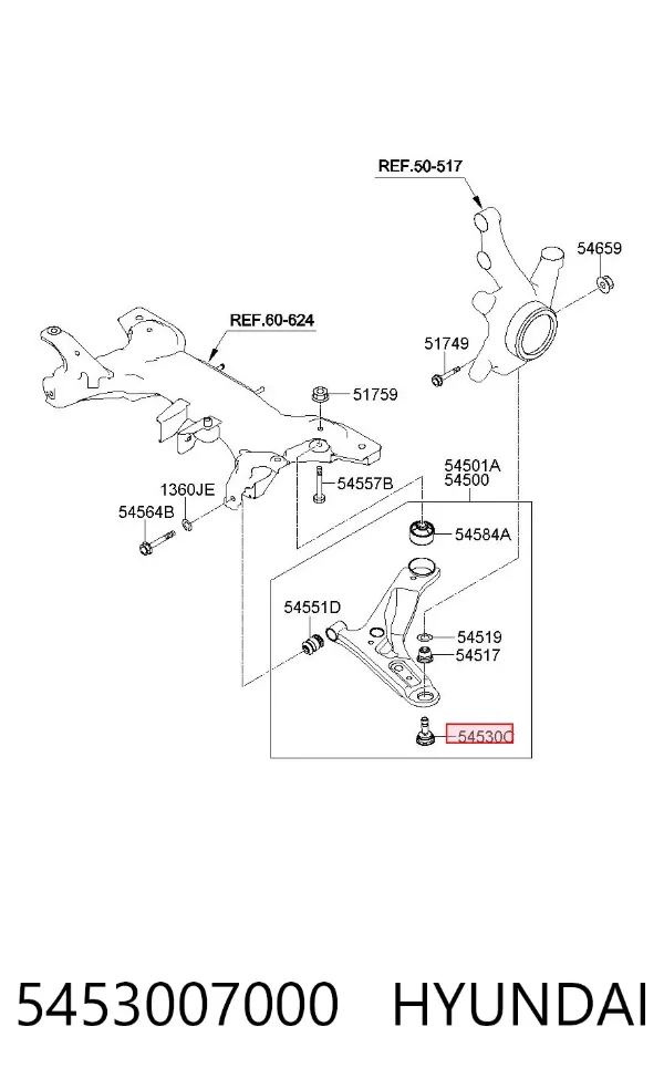 Suporte de esfera inferior 5453007000 Hyundai/Kia