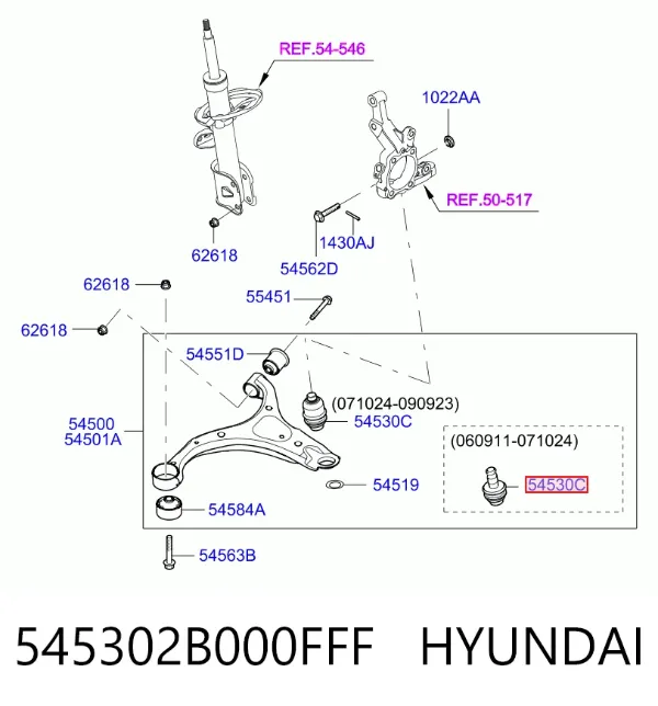 Suporte de esfera inferior 545302B000FFF Hyundai/Kia