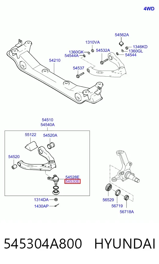 Suporte de esfera inferior esquerdo 545304A800 Hyundai/Kia
