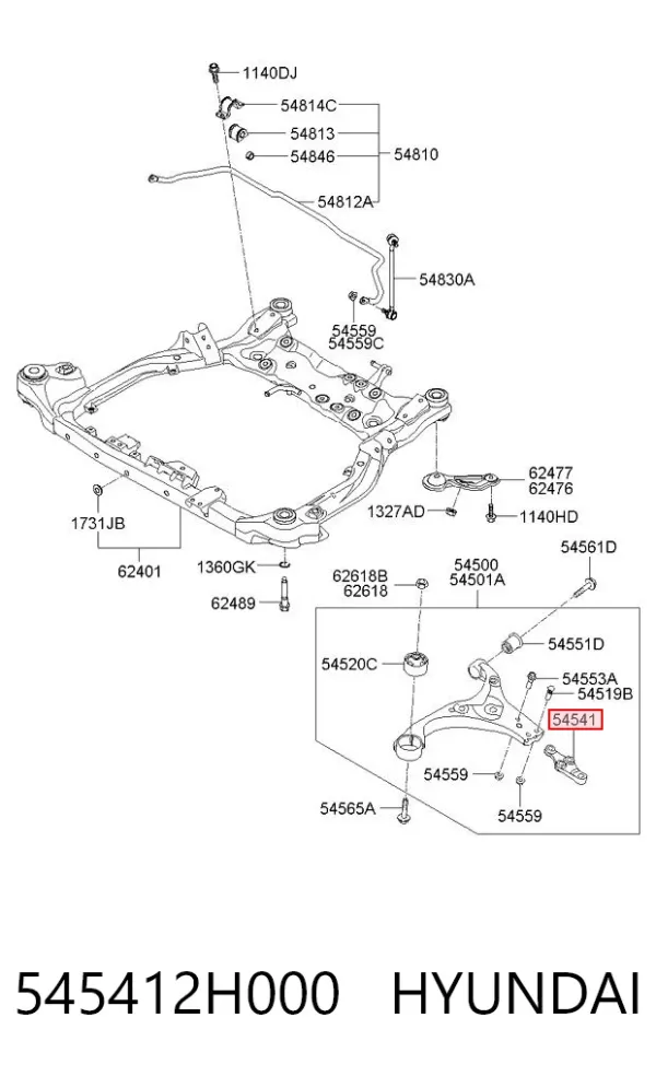 Consola de apoio esférico dianteiro 545412H000 Hyundai/Kia