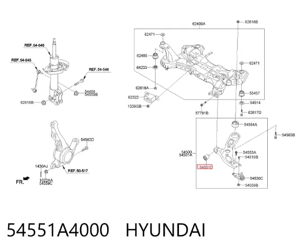Bloco silencioso dianteiro do braço oscilante inferior 54551A4000 Hyundai/Kia