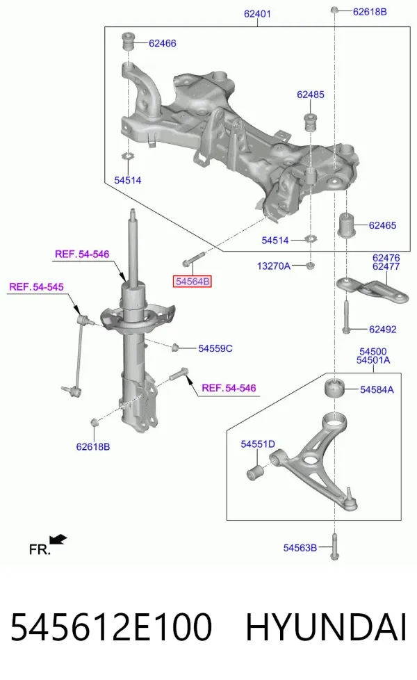 Parafuso de fixação de braço oscilante dianteiro, inferior 545612E100 Hyundai/Kia