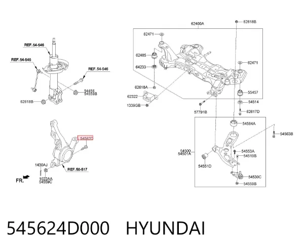Parafuso de fixação de apoio esférico dianteiro ao pino de apoio 545624D000 Hyundai/Kia