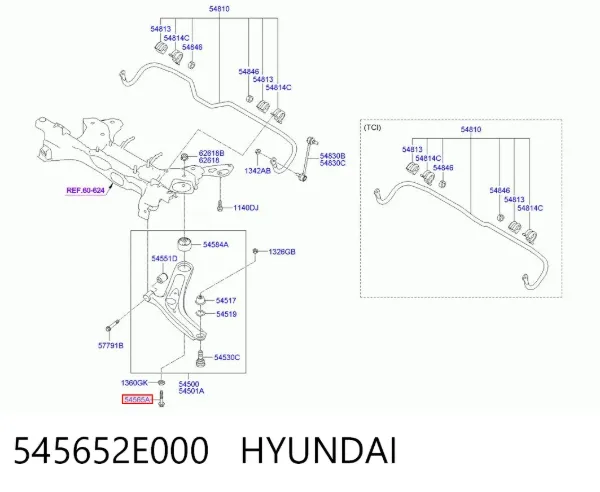 Parafuso de fixação de braço oscilante dianteiro, inferior 545652E000 Hyundai/Kia