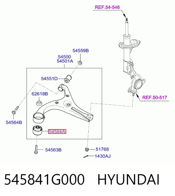 Bloco silencioso dianteiro do braço oscilante inferior 545841G000 Hyundai/Kia