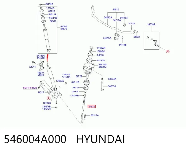 Barra Panhard dianteira/inferior 546004A000 Hyundai/Kia