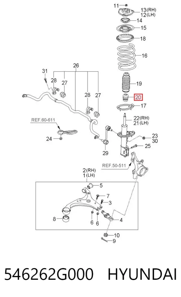 Pára-choque (grade de proteção) de amortecedor dianteiro 546262G000 Hyundai/Kia