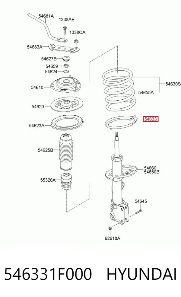 Espaçador (anel de borracha) da mola dianteira inferior 546331F000 Hyundai/Kia