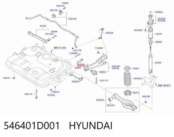 Parafuso de fixação de braço oscilante de inclinação traseiro, interno 546401D001 Hyundai/Kia