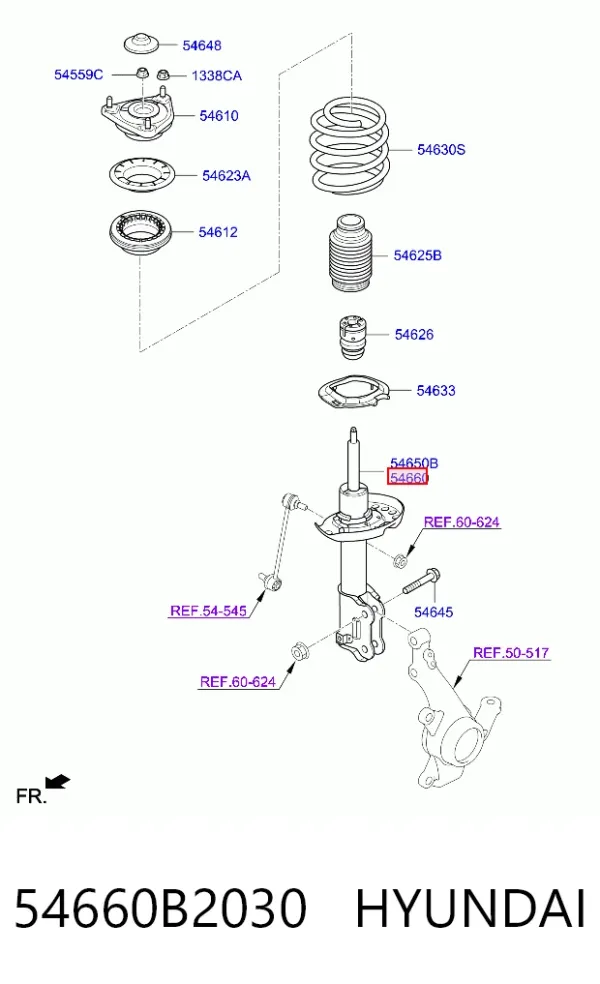 Amortecedor dianteiro direito 54660B2030 Hyundai/Kia