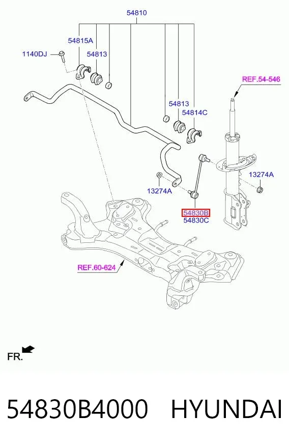 Montante esquerdo de estabilizador dianteiro 54830B4000 Hyundai/Kia