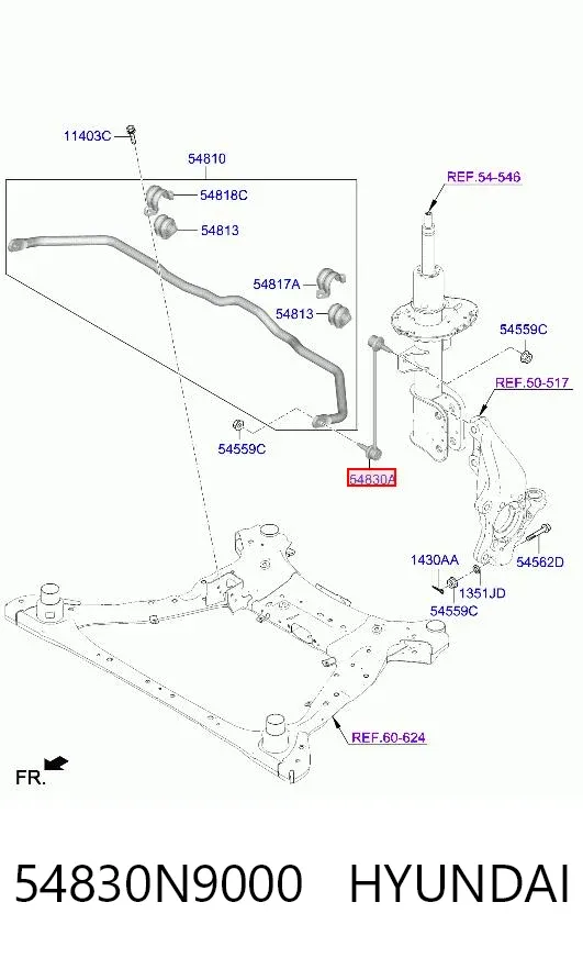 Montante de estabilizador dianteiro 54830N9000 Hyundai/Kia