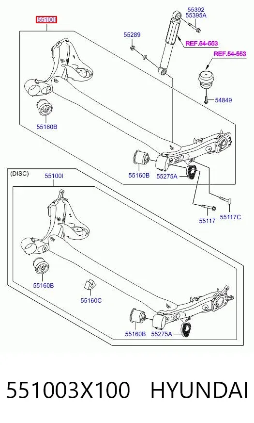 Viga de suspensão traseira (plataforma veicular) 551003X100 Hyundai/Kia