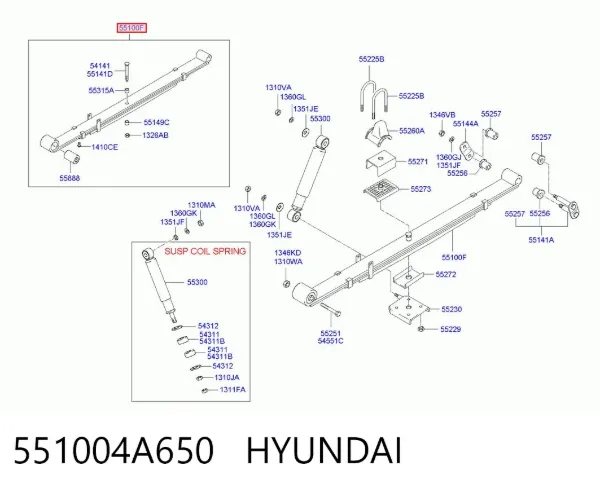 Suspensão de lâminas traseiro 551004A650 Hyundai/Kia