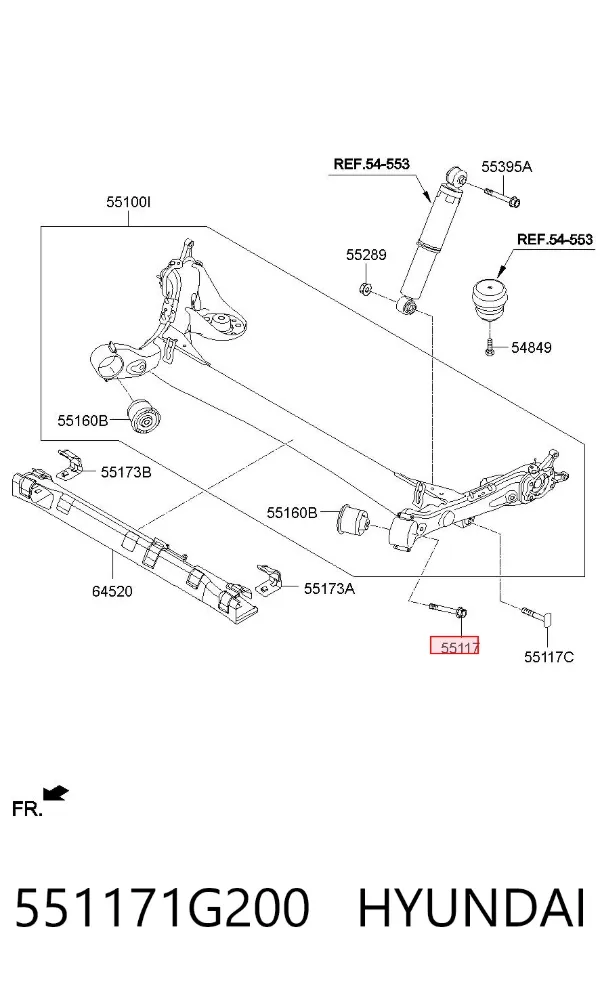 Parafuso de fixação de viga traseira (de plataforma veicular) 551171G200 Hyundai/Kia