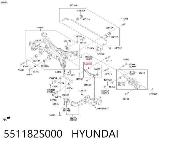Bloco silencioso traseiro de braço oscilante transversal 551182S000 Hyundai/Kia