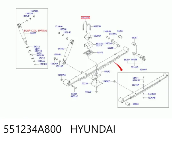 Estribo da suspensão de lâminas 551234A800 Hyundai/Kia