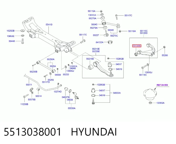 Bloco silencioso do braço oscilante superior traseiro 5513038001 Hyundai/Kia
