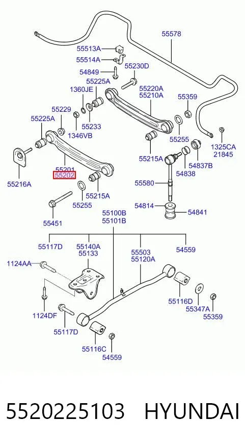 Braço oscilante transversal direito de suspensão traseira 5520225103 Hyundai/Kia