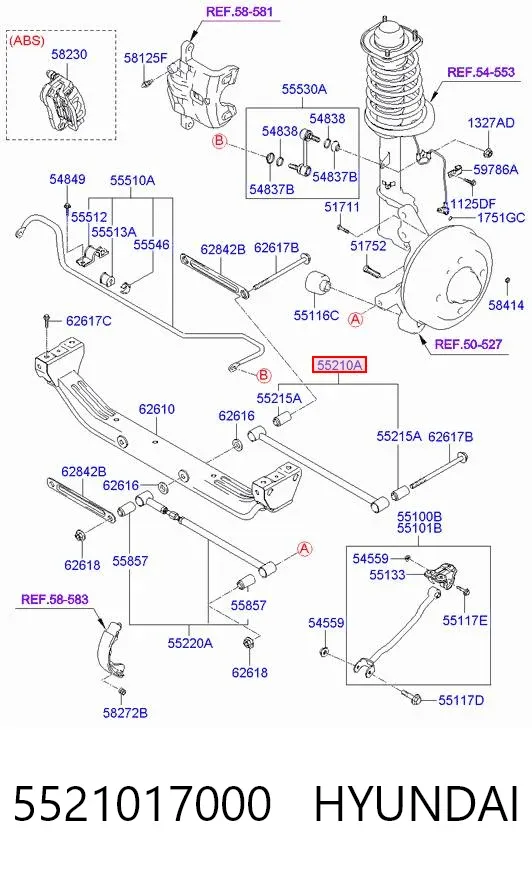 Barra transversal de suspensão traseira 5521017000 Hyundai/Kia