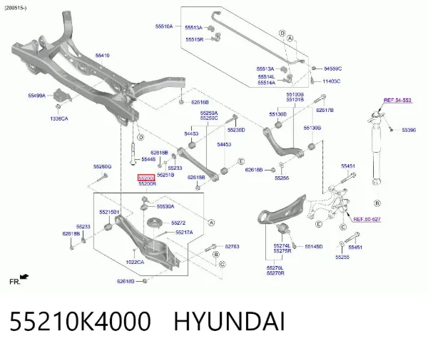 Braço oscilante inferior esquerdo de suspensão traseira 55210K4000 Hyundai/Kia