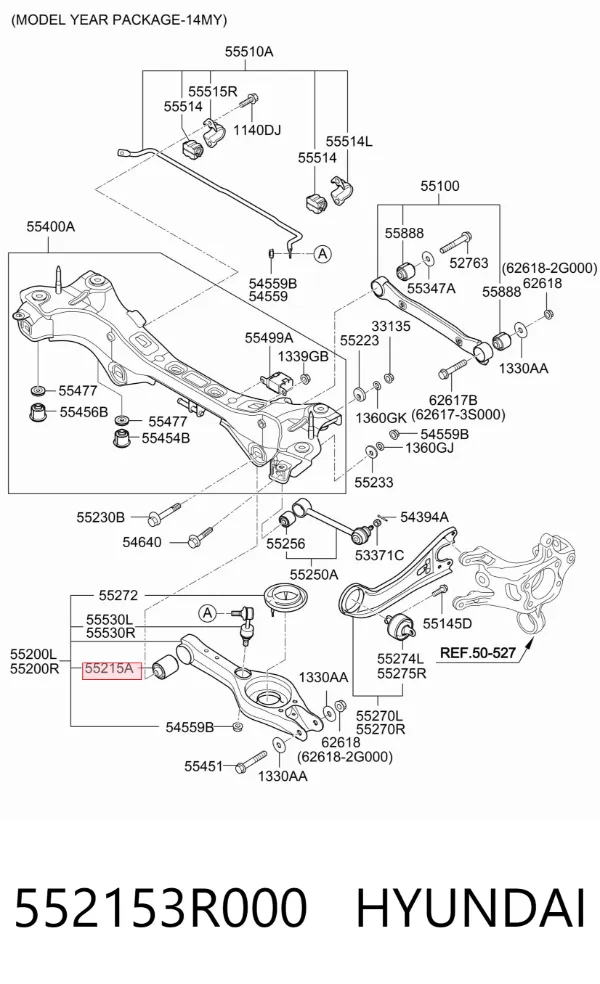 Bloco silencioso interno traseiro de braço oscilante transversal 552153R000 Hyundai/Kia