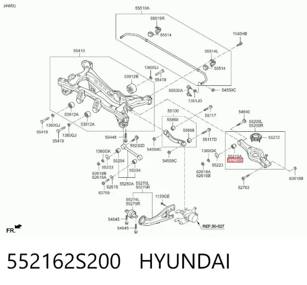 Bloco silencioso do pino de apoio traseiro 552162S200 Hyundai/Kia