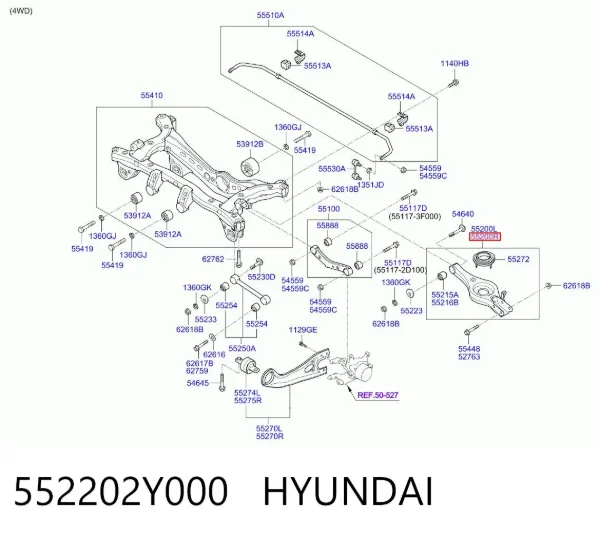 Braço oscilante transversal direito de suspensão traseira 552202Y000 Hyundai/Kia