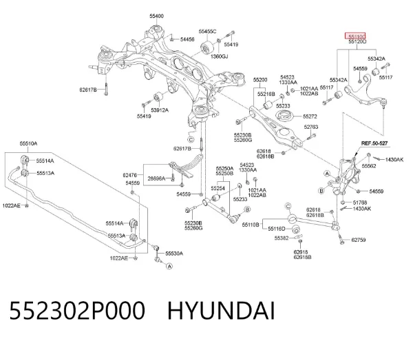Braço oscilante superior esquerdo de suspensão traseira 552302P000 Hyundai/Kia
