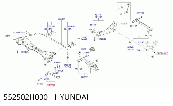 Barra transversal de suspensão traseira 552502H000 Hyundai/Kia