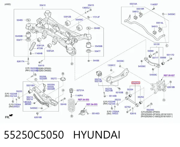 Bloco silencioso da barra Panhard (de suspensão traseira) 55250C5050 Hyundai/Kia