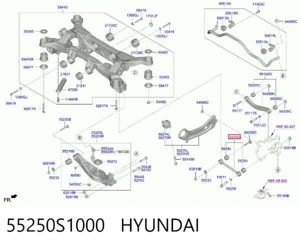 Barra transversal de suspensão traseira 55250S1000 Hyundai/Kia