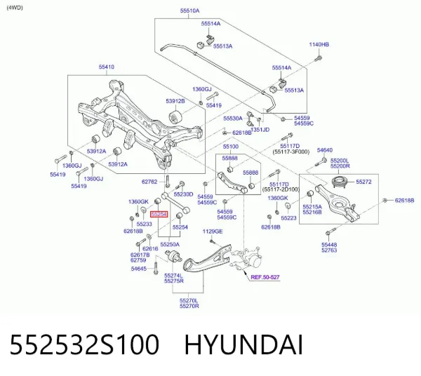 Bloco silencioso da barra Panhard (de suspensão traseira) 552532S100 Hyundai/Kia
