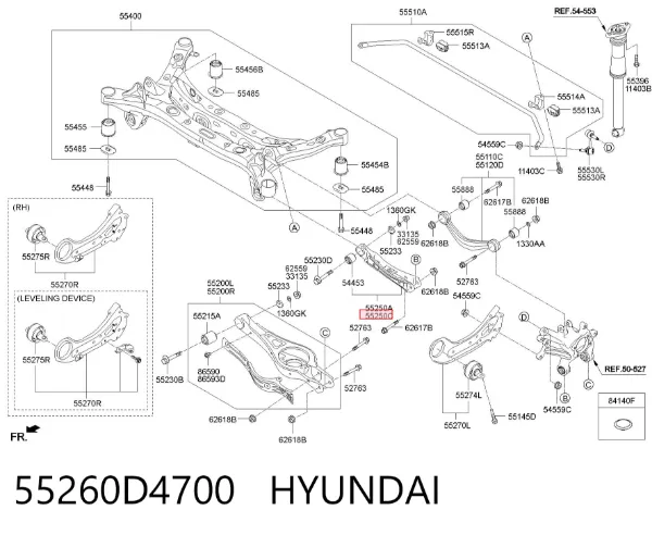 Braço oscilante transversal direito de suspensão traseira 55260D4700 Hyundai/Kia