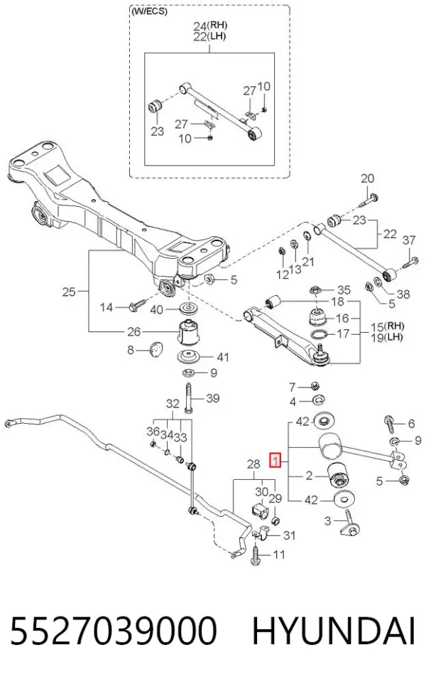 Barra longitudinal de suspensão traseira 5527039000 Hyundai/Kia