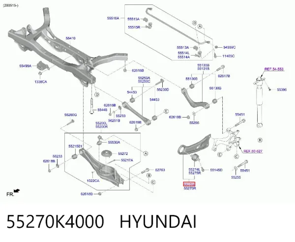 Braço oscilante (tração) longitudinal inferior esquerdo de suspensão traseira 55270K4000 Hyundai/Kia