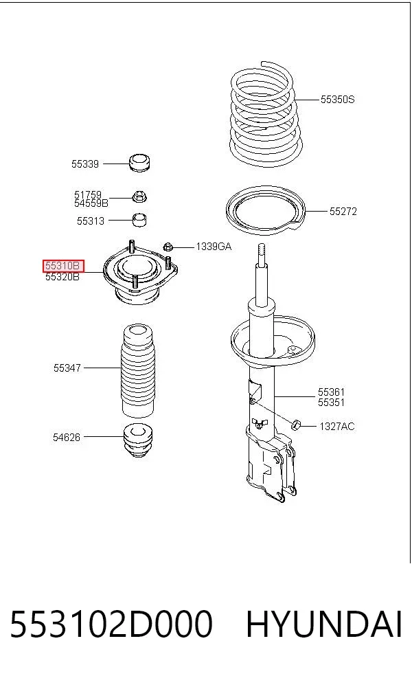 Suporte de amortecedor traseiro esquerdo 553102D000 Hyundai/Kia