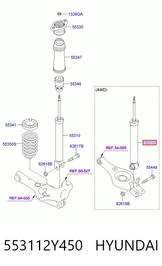 Amortecedor traseiro 553112Y450 Hyundai/Kia