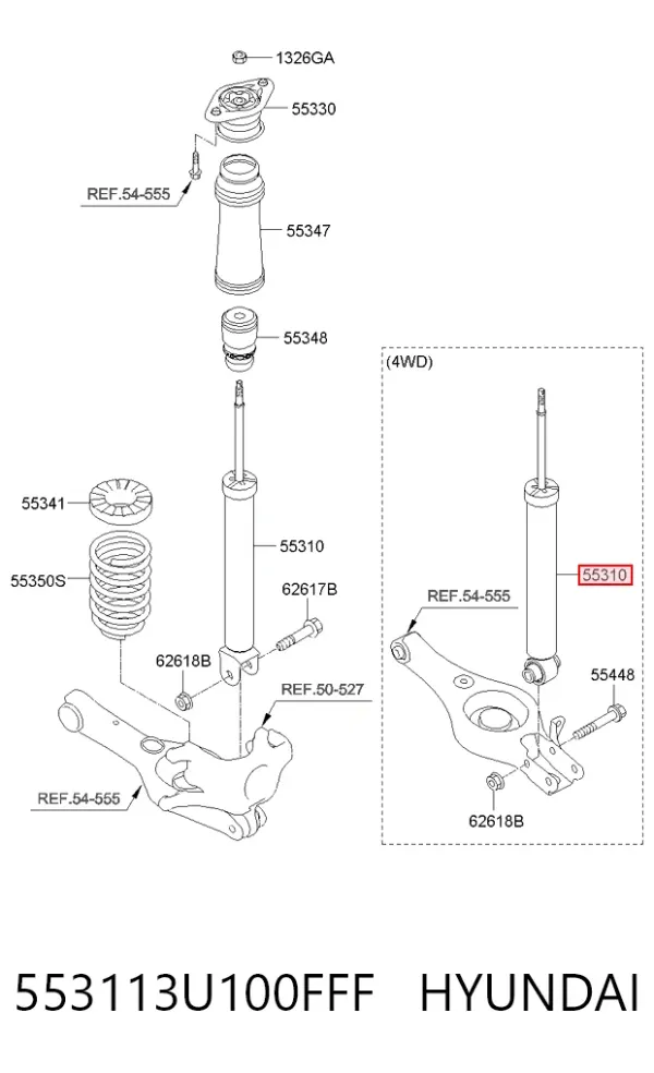 Amortecedor traseiro 553113U100FFF Hyundai/Kia