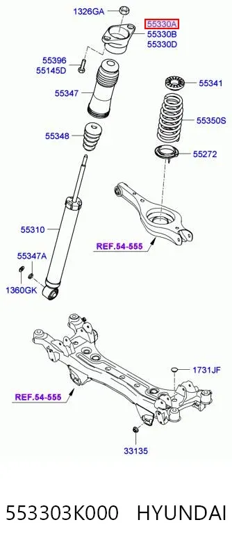 Suporte de amortecedor traseiro esquerdo 553303K000 Hyundai/Kia