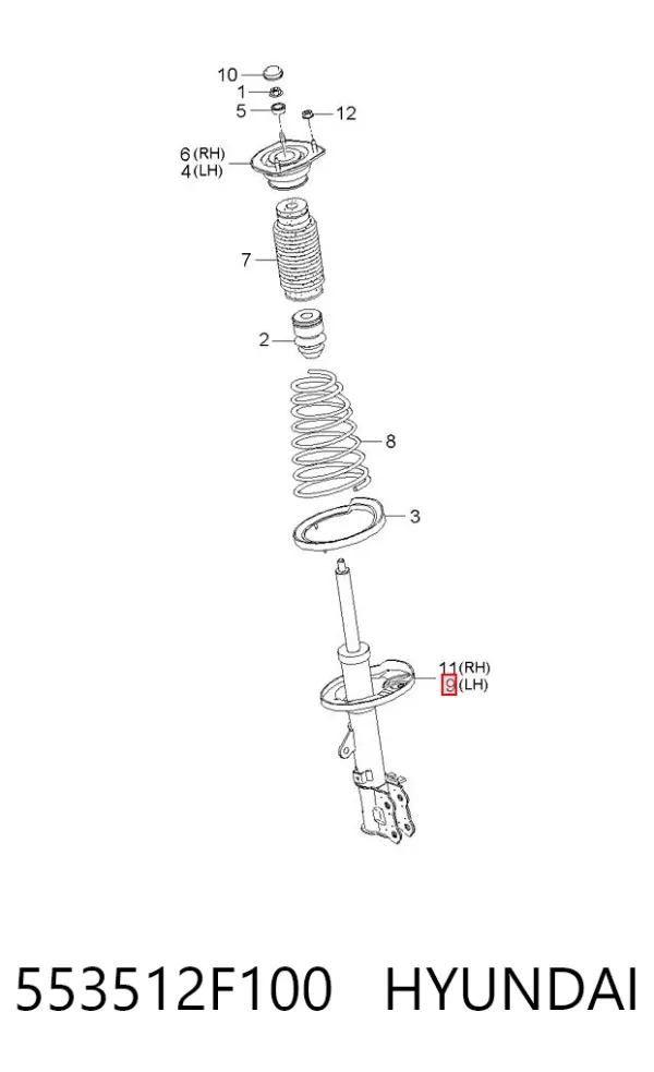Amortecedor traseiro esquerdo 553512F100 Hyundai/Kia