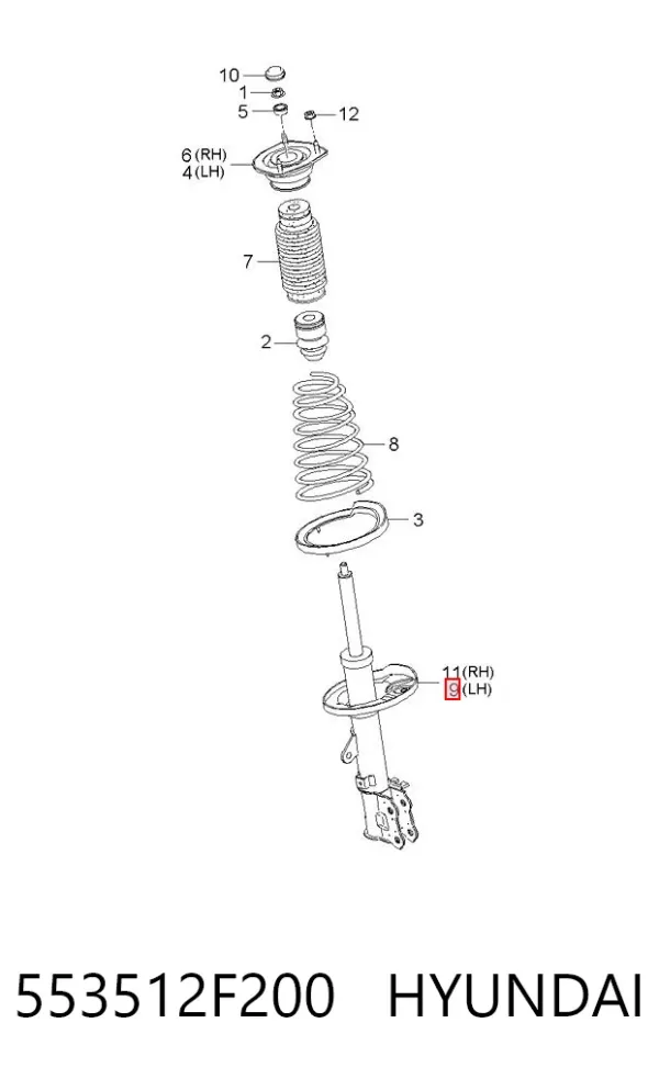 Amortecedor traseiro esquerdo 553512F200 Hyundai/Kia
